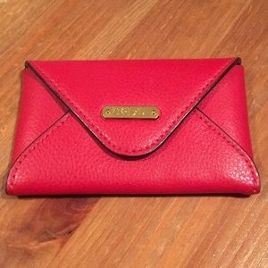 Ralph Lauren Card Wallet Red Pebble Leather